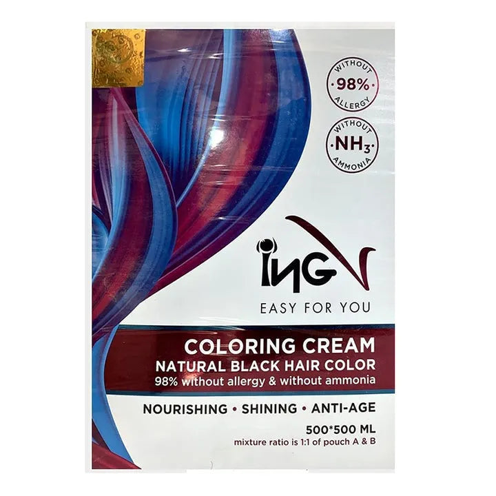 ING Hair Coloring Cream, Natural Black 500ml + 500ml, Dye glow Hair Co ...